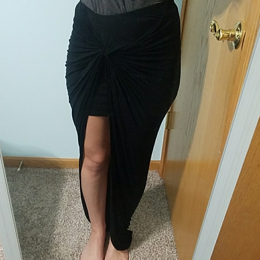 Sexy long asymmetrical black maxi skirt